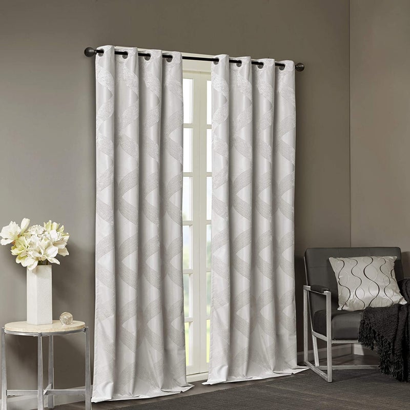 SUNSMART Sun Smart Bentley Total Blackout Curtains Window, Ogee Knitted Jacquard, Grommet Top Living Room Decor, Thermal Insulated Light Blocking Drape for Bedroom and Apartments 50x108, Ivory - Image 2